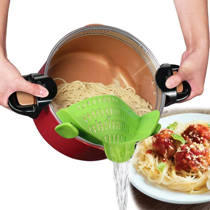 Universal Silicone Clip-on Pan Pot Strainer Anti-spill Pasta Pot