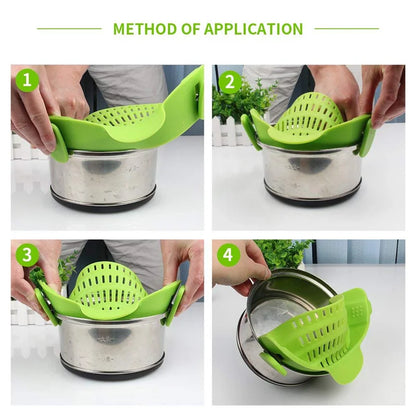 Universal Silicone Clip-on Pan Pot Strainer Anti-spill Pasta Pot