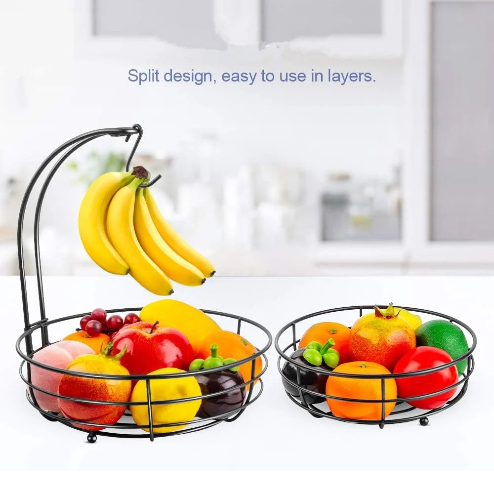 Tier Countertop Fruit Basket Bowl with Banana Hanger