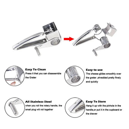 3 Drums Set Rotary Cheese Grater Stainless Steel Cheese Slicer
