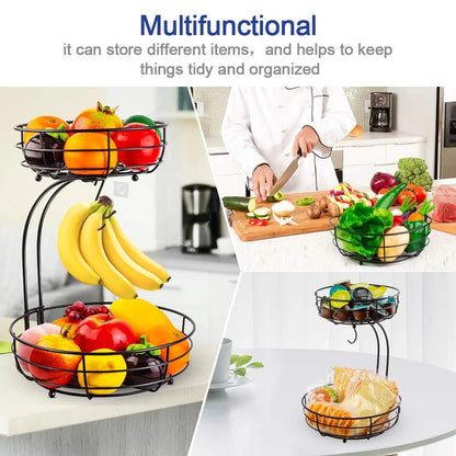 Tier Countertop Fruit Basket Bowl with Banana Hanger