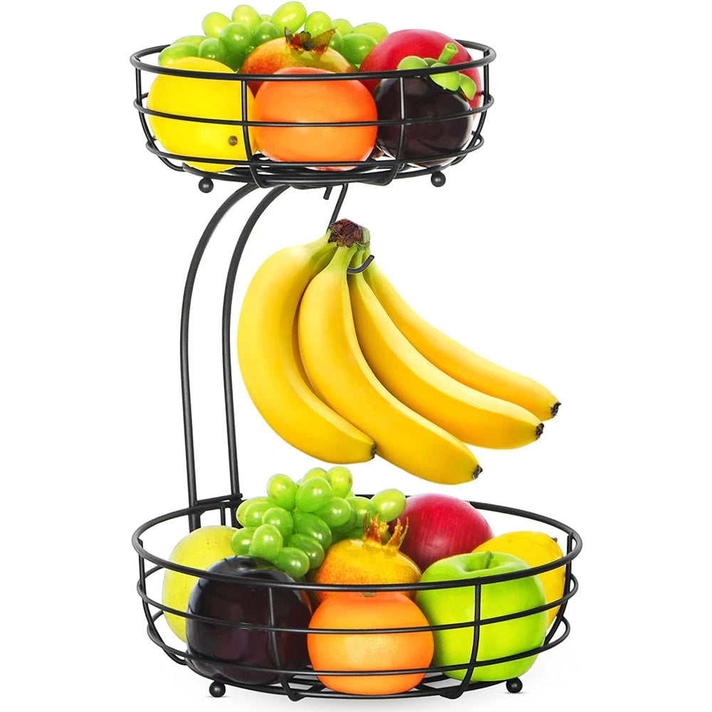 Tier Countertop Fruit Basket Bowl with Banana Hanger