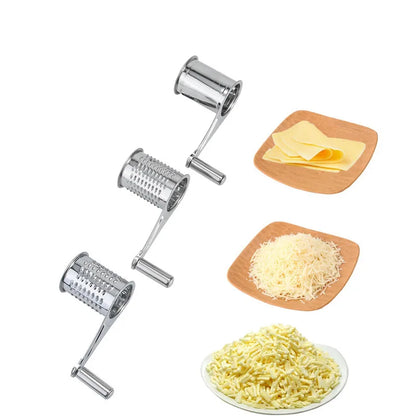3 Drums Set Rotary Cheese Grater Stainless Steel Cheese Slicer